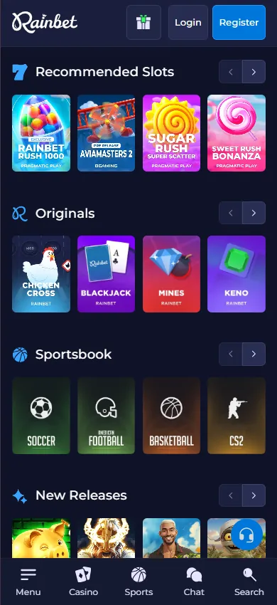 rainbet mobile games page