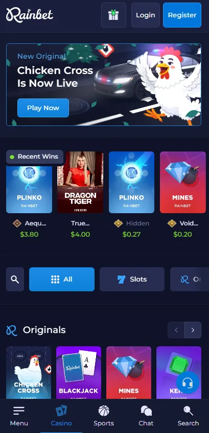 rainbet mobile home page