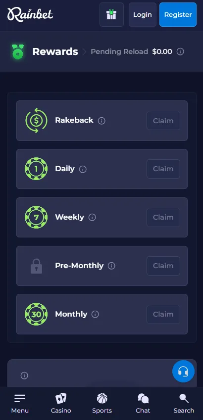 rainbet mobile rewards page