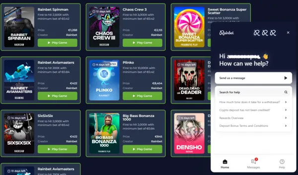 rainbet support page
